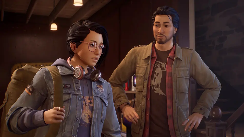 Life is Strange: True Colors: dwie postacie rozmawiają we wnętrzu niewielkiego sklepu